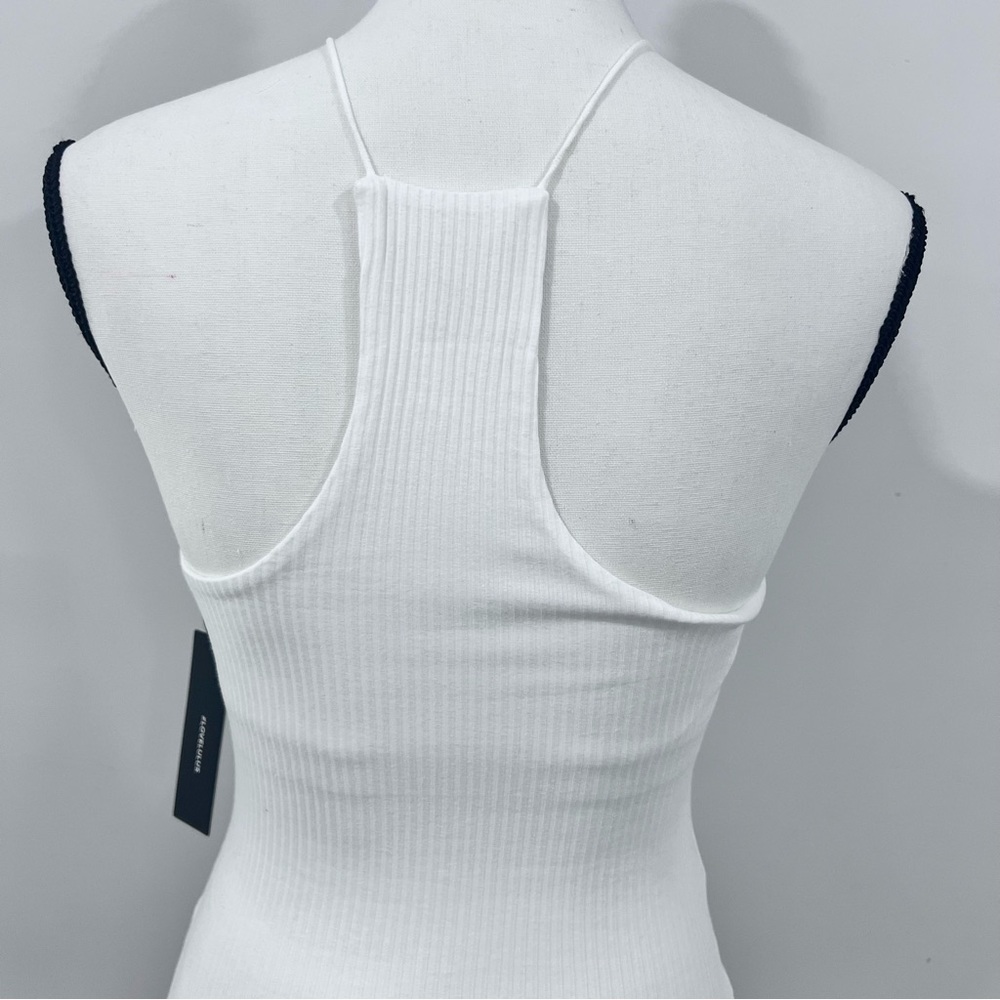 Lulu’s White Ribbed Sleeveless Racerback Bodysuit - Picture 4 of 4